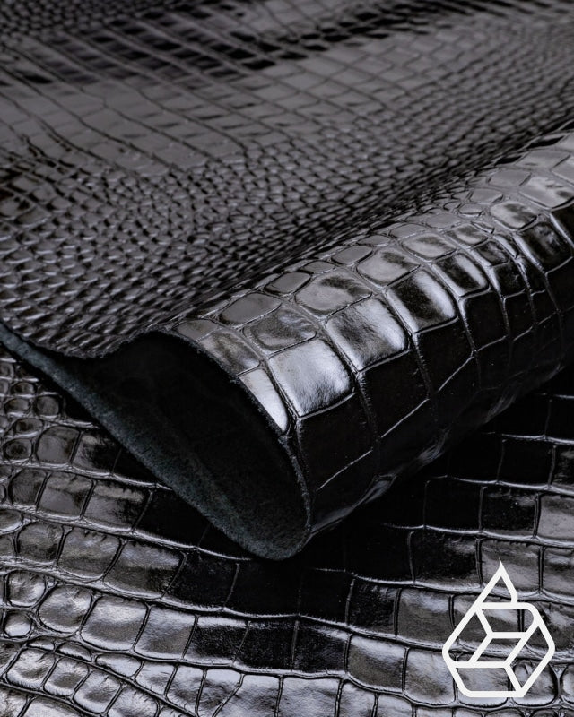 Cow leather with a crocodile print - Black crocodile print | Como Collection