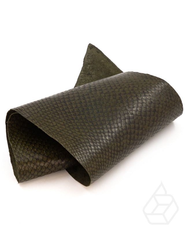 Salmon Closed Collection | Fish Leather With Scales And Silk Gloss Olive Leer