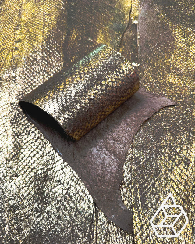 Special: Salmon Taupe With Gold Foil | Fish Leather Closed Scales Leer