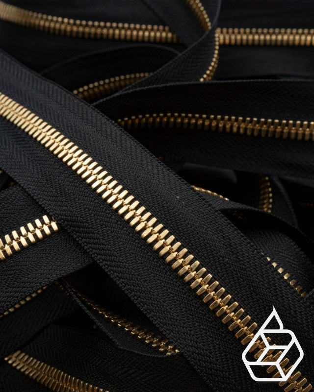 Excella® | Gepolijste Rits Van De Rol Maat #5 Gold Finish Black 580 Ritsen