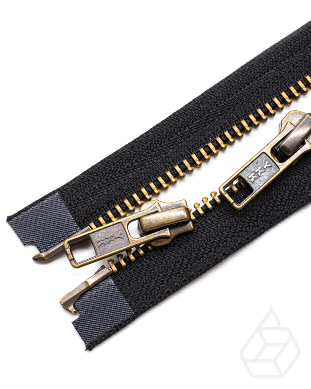 Ykk Metal | Complete 2 Way Open-End Zipper With Double Sliders Antique Brass Size 5 Ritsen